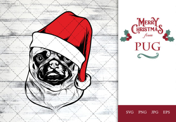 A Festive Pug in Santa Hat Graphic for Craft and Commercial Projects