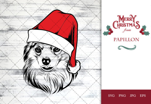 Papillon Dog Santa Hat Graphic for Crafts & Websites